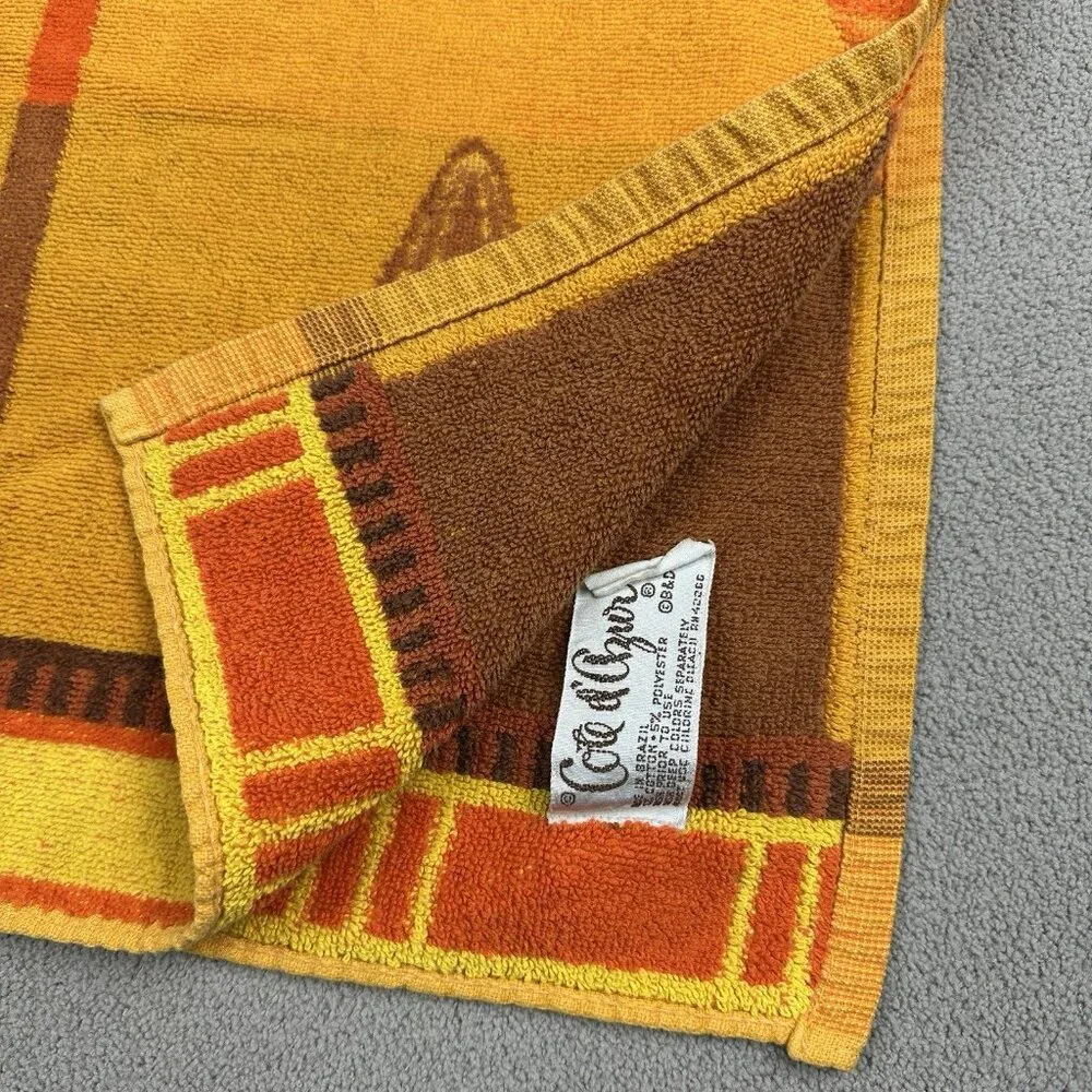 Vtg Core d’Azur Beach Towel Retro Palm Fan Leaf Egyptian Orange Yellow 29x52”